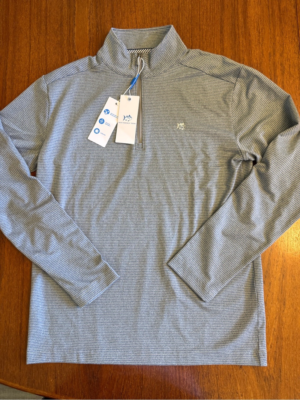 Southern Tide Blue and Gray Striped Quarter-Zip Pullover